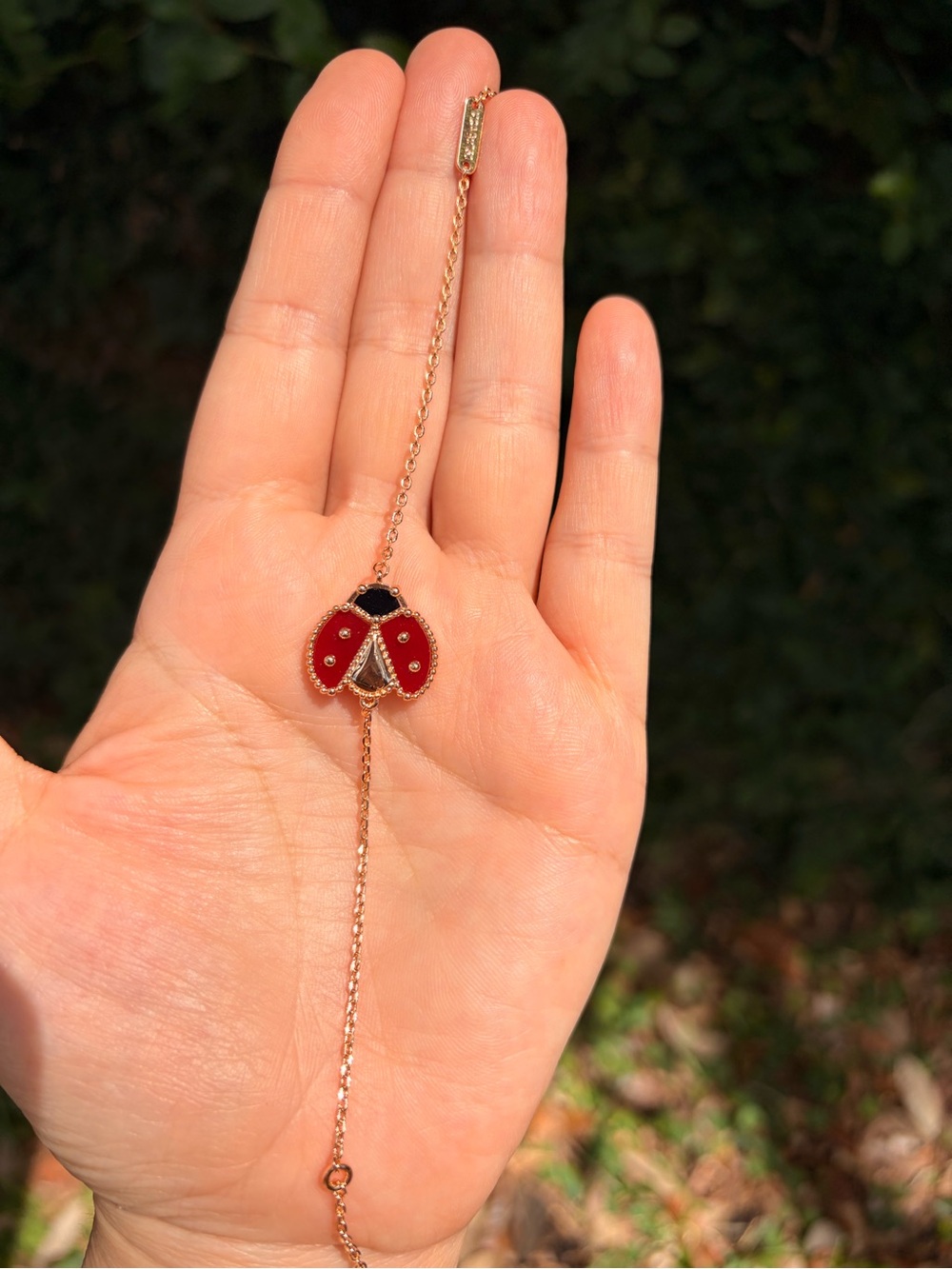Red Ladybug Charm Bracelet Gold Plated - Picture 2 of 5
